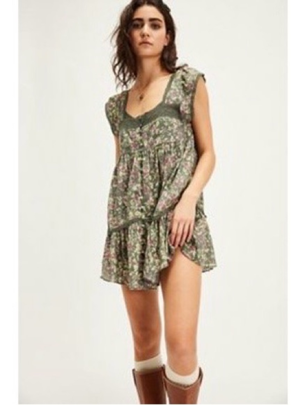 FREE PEOPLE ALESSIA PRINTED MINI DRESS Green Motif